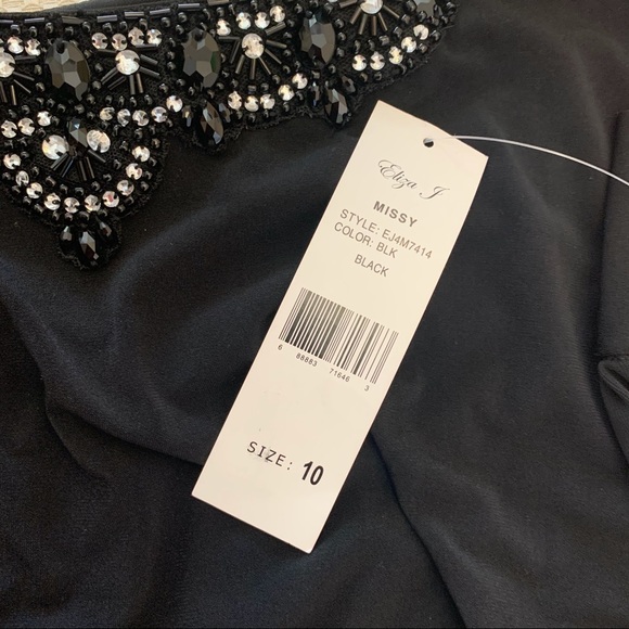 Eliza J | Dresses | Eliza J Missy Black Jewel Neck Sheer Sleeves Dress | Poshmark